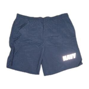 US Navy Blue Nylon Reflective Lined Athletic Running Shorts Pockets Mens Large